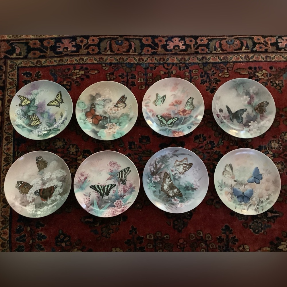 Set of 8 Assorted Butterfly Collection Lena Lui Plates, about 8.5” in width